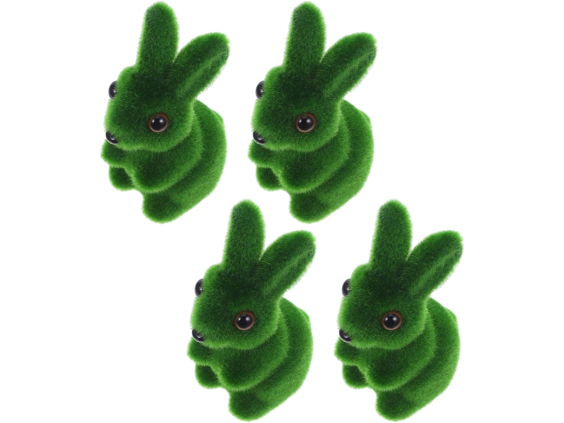 Conjunto 4 Estatuetas Artificiais Coelho Espuma Aveludada Verde Decoração Páscoa Jardim Esculturas 11 6 3 GOKOCO