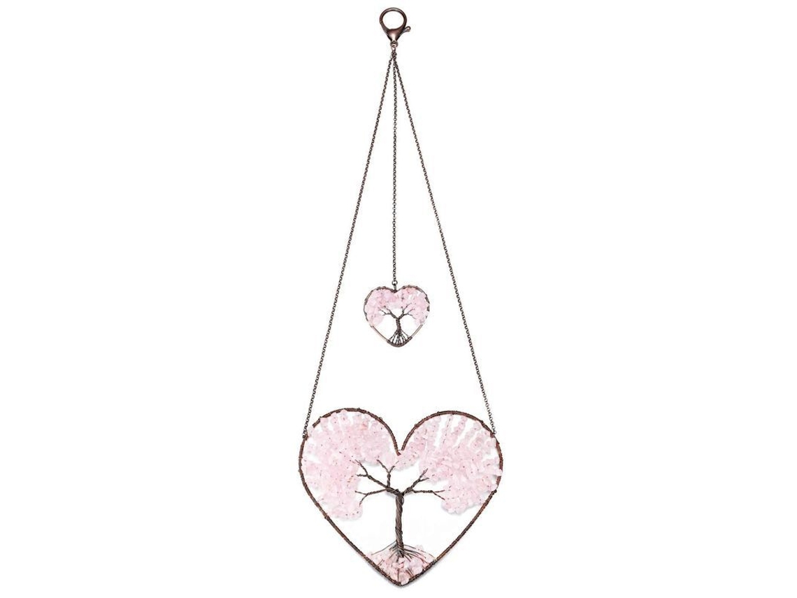 2026 adorno Pendente Redondo de Pedra Rose Quartz com Árvore da Vida para Decoração de Casa e Quarto
