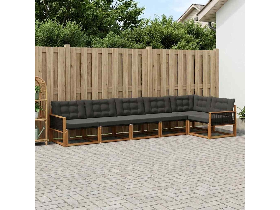 Vidaxl Conjunto De Sofás Para Exterior 6 Unid. Natural E Preto