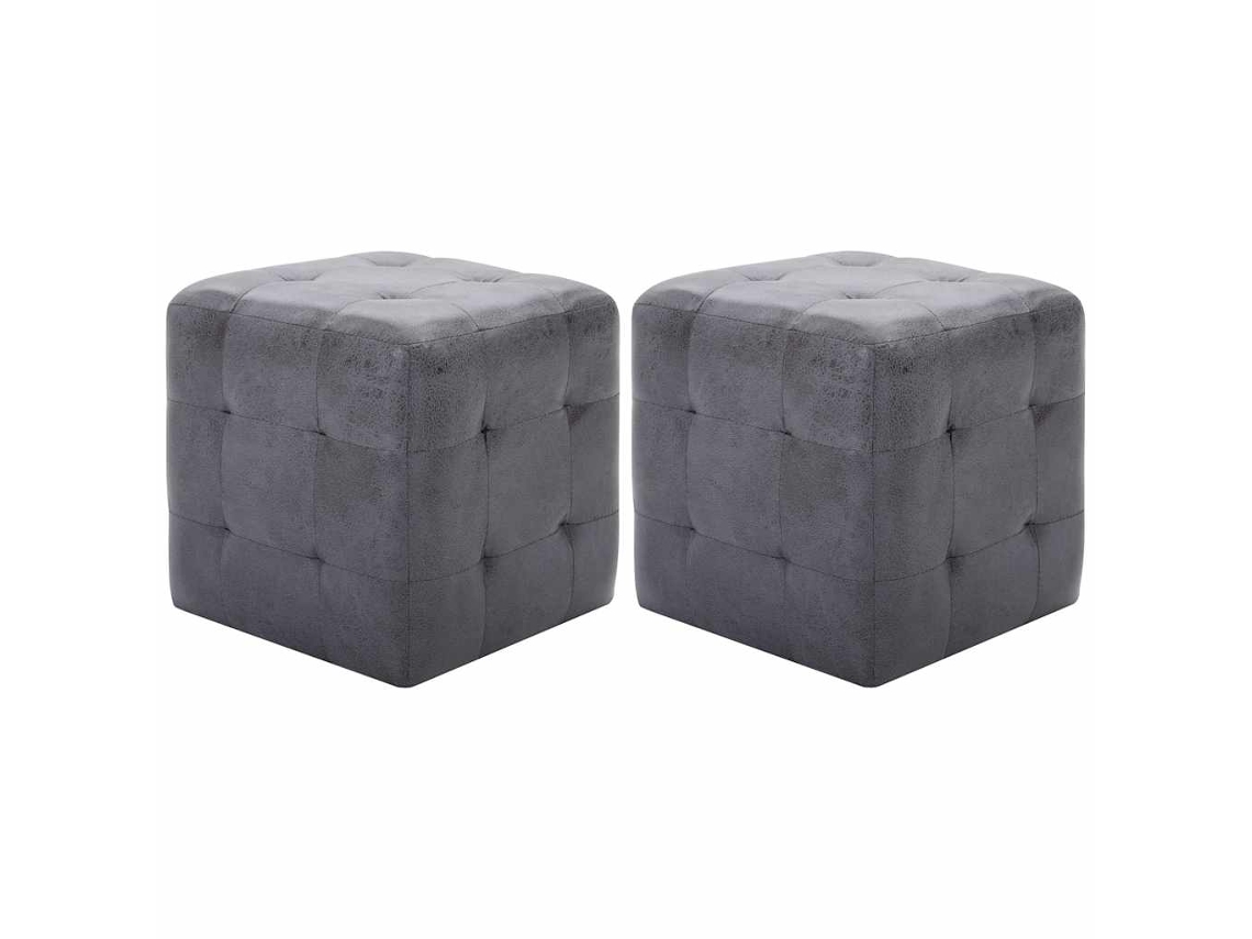 Vidaxl Pufe 2 Pcs 30x30x30 Cm Camurça Artificial Cinzento