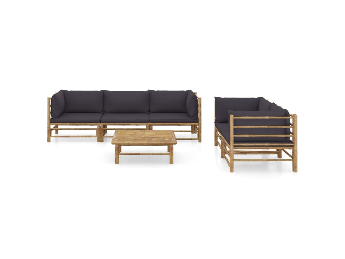 Maison Exclusive - 6 Pcs Conj. Lounge Jardim Em Bambu C/ Almofadões Cinza-escuro