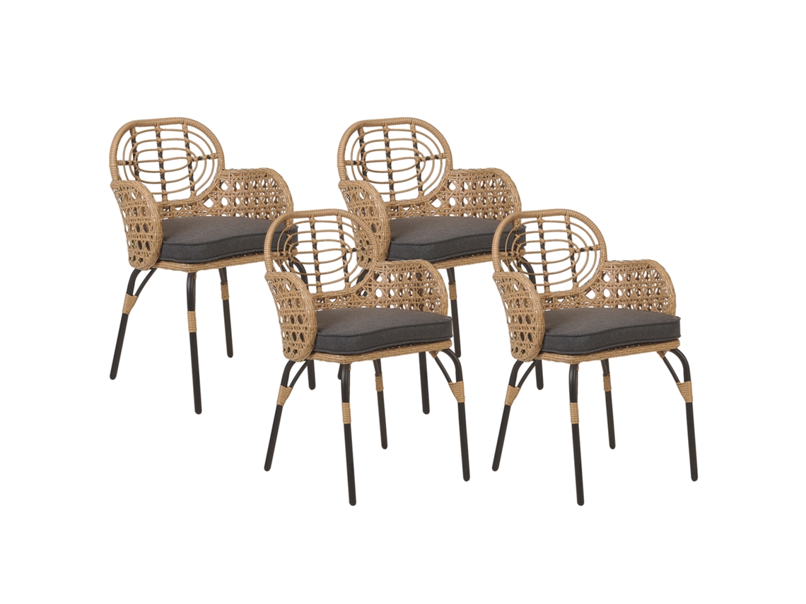 Conjunto De 4 Cadeiras De Jardim Com Almofadas Beliani Pratello De Ratan Sintético Natural 45x49x84