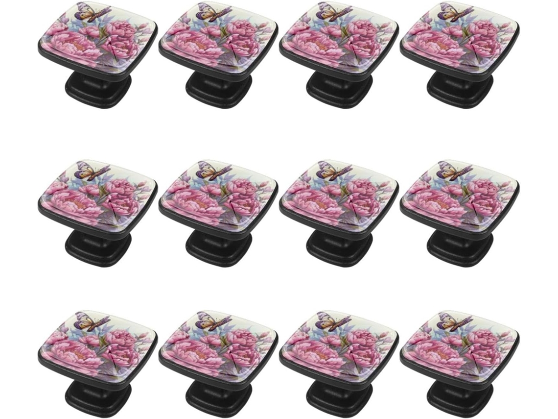 Puxadores Quadrados Para Gavetas De Cômoda, Puxadores Para Armários De Cozinha, 12 Peças, Borboletas E Flores, Puxadores