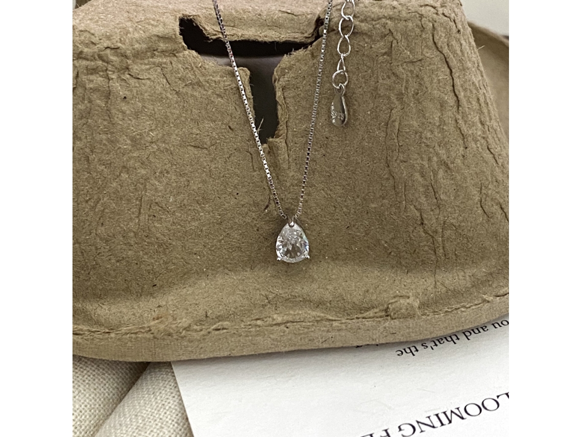 Colar em Formato de Gota com Diamantes Brilhantes , Prata de Lei S925, Estilo Simples e Elegante para o Dia a Dia. MDUG (ouro Branco)