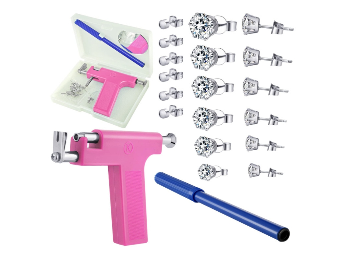 Piercing De Orelha, Kit De Ferramentas Para Piercing Com Brincos De Aço Inoxidável (rosa) Spqment