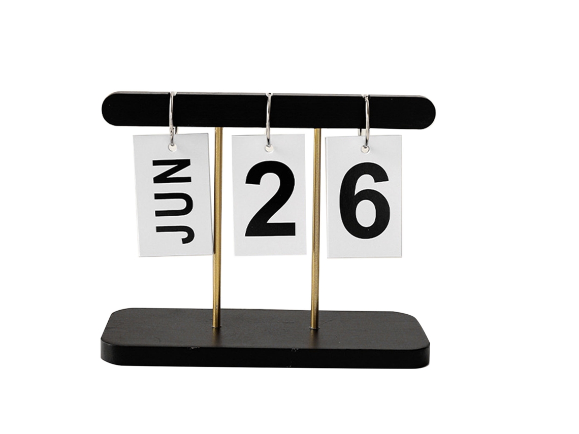 Calendário flip de mesa em pé moderno de madeira | S/MARCA