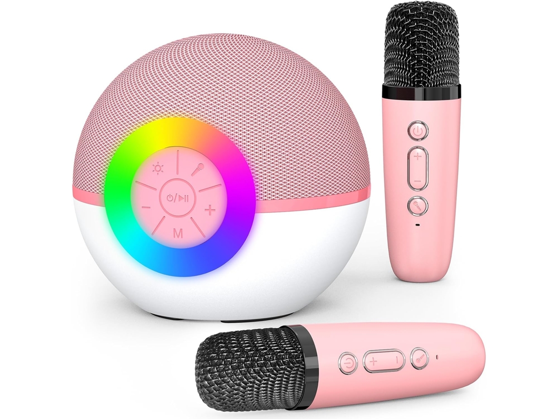 Mini Máquina De Karaokê Para Crianças E Adultos, Caixa De Som Bluetooth Portátil Com 2 Microfones Sem Fio Aquaforge (rosa)