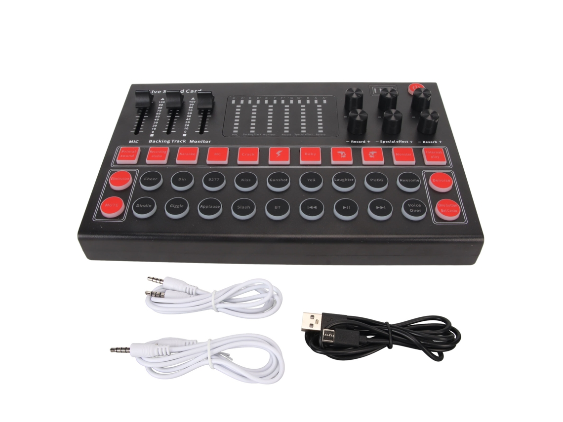 Placa de som ao vivo mixer com 8 efeitos sonoros, cancelamento de ruído, Bluetooth