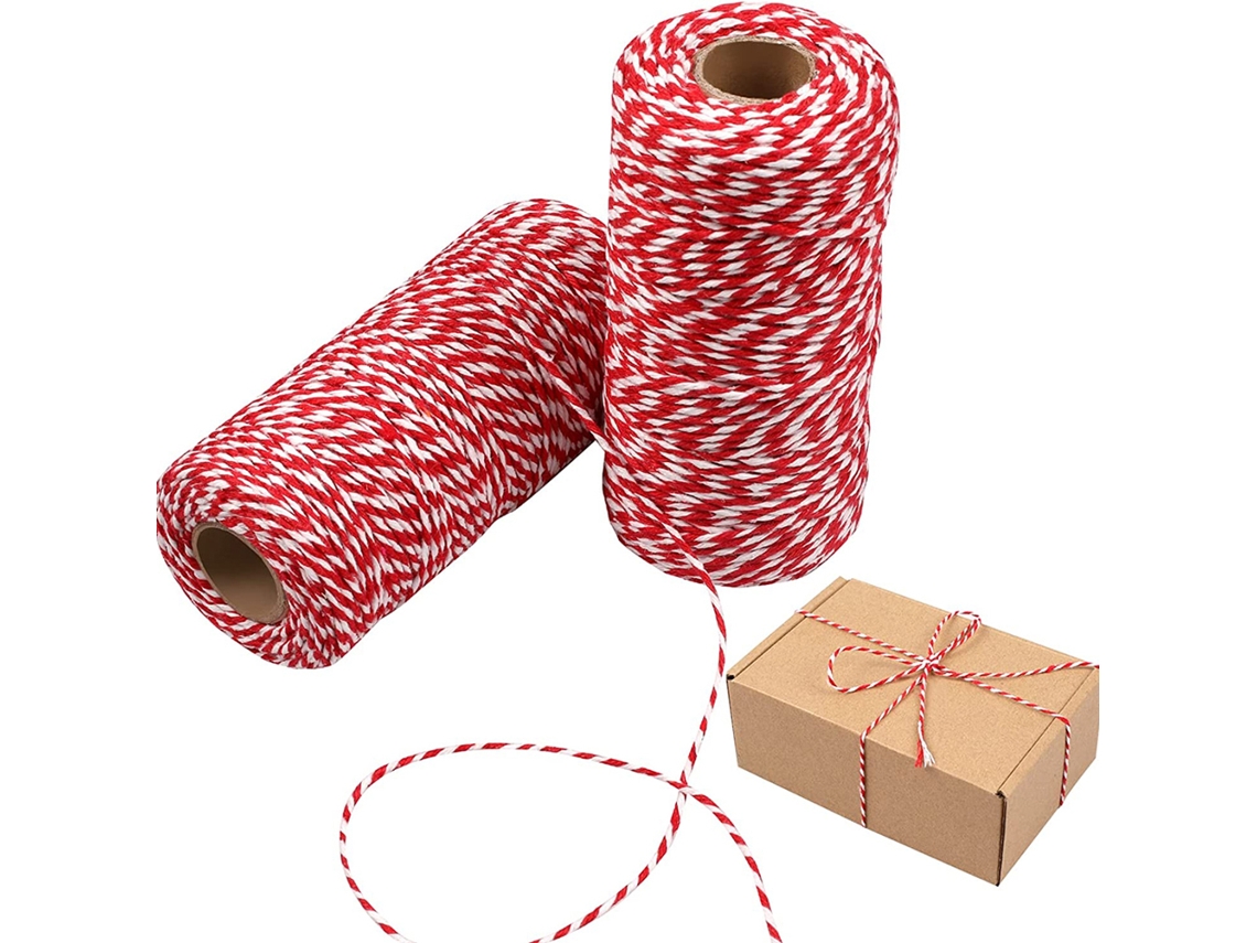 Cordão de Natal vermelho e branco em algodão para embalagens e artesanato de presente LAXISCREED