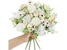 Conjunto de 4 Peças Flores Artificiais: Buquê Peônias e Hortênsias Seda, Arranjo Floral Artificial Cor Champanhe BRILVIBERA