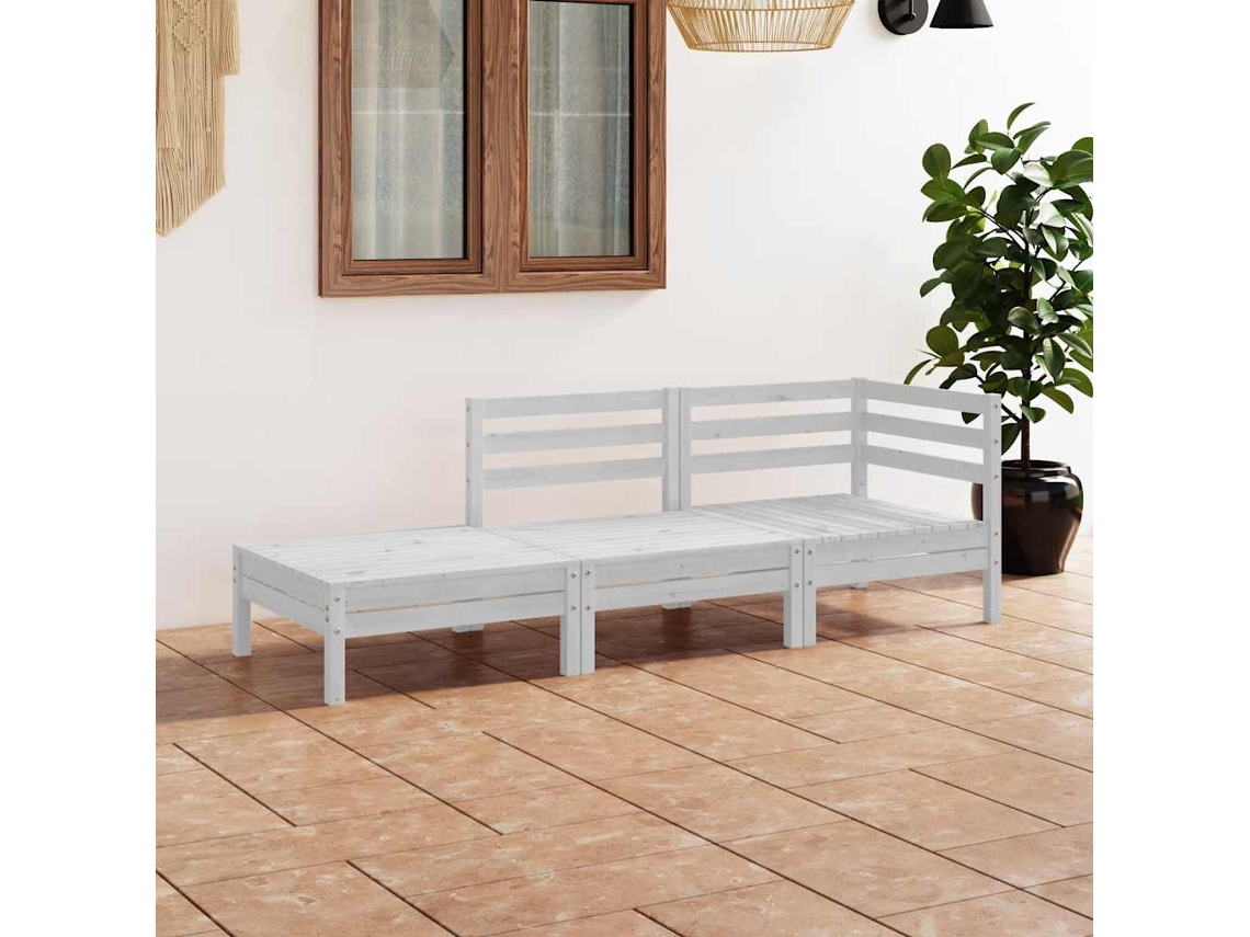Vidaxl 3 Pcs Conjunto Lounge De Jardim Pinho Maciço Branco
