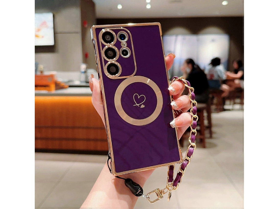 Capa Compatível Com Corações Galvanizados E Alça De Corrente Para Samsung Galaxy S25 Ultra