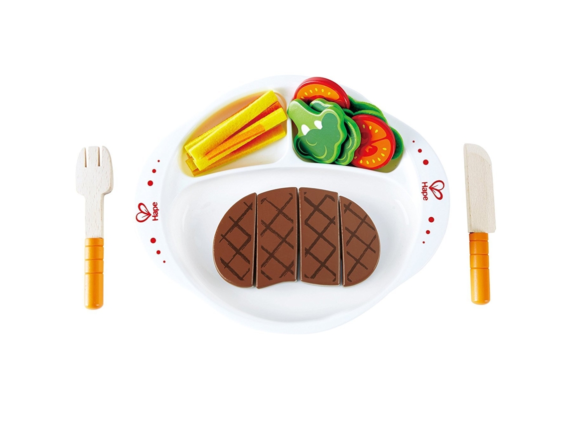 Conjunto De Brinquedo De Madeira Hape Com Bife E Legumes Brinquedo