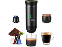 CAFETEIRA PORTÁTIL ESPRESSO CZHHMART Alimentada por USB-C, compatível com pó e cápsulas Ns, preto