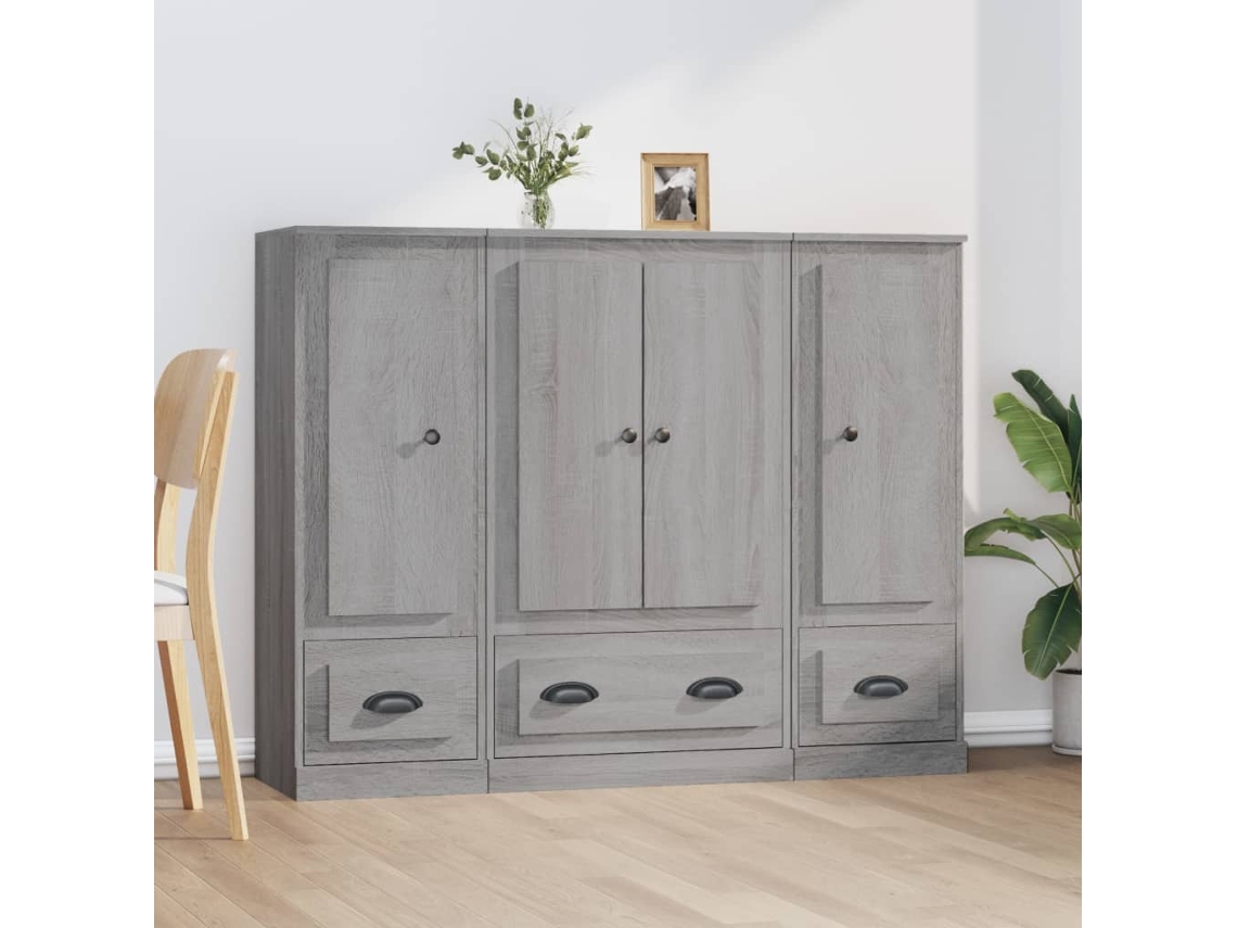 Vidaxl Armários Altos 3 Pcs Derivados De Madeira Cinzento Sonoma