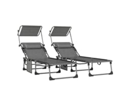 Espreguiçadeiras Dobráveis Aço e Texteline Cor Cinzento Escuro 190 x 57 x 30 cm Outsunny