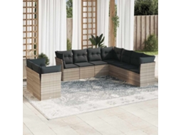 Vidaxl 9 Pcs Conj. Sofás Jardim Com Almofadões Vime Pe Cinzento-claro