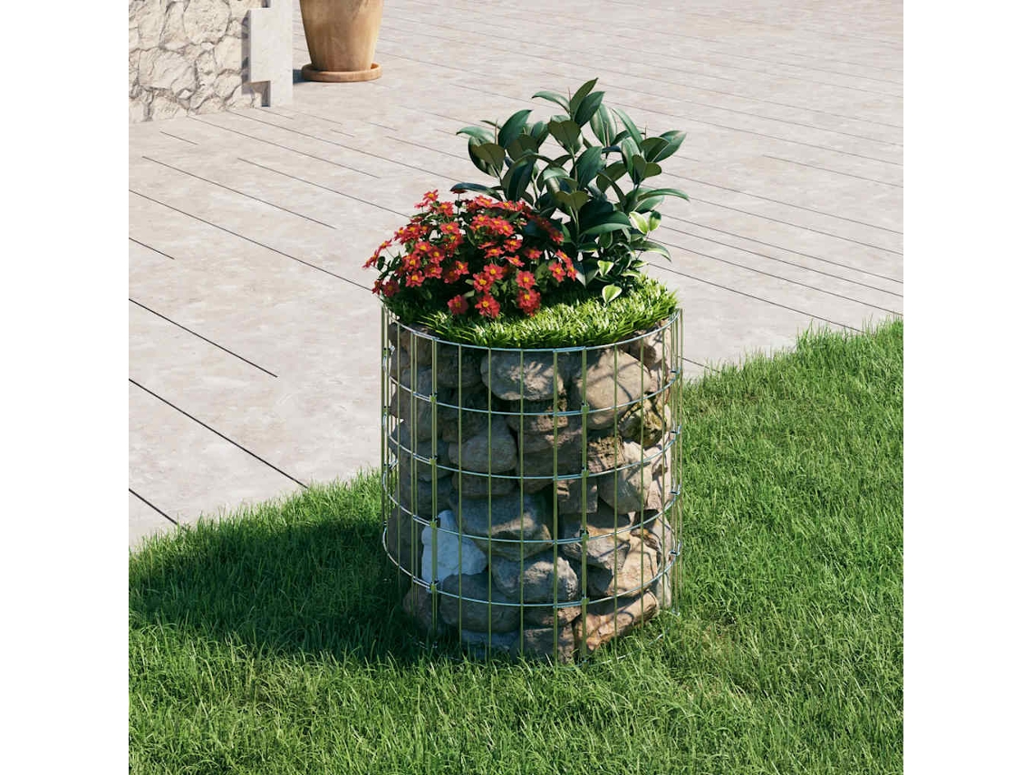 Vidaxl Canteiro Elevado/cesto Gabião Em Poste Ø50x50cm Aço Galvanizado