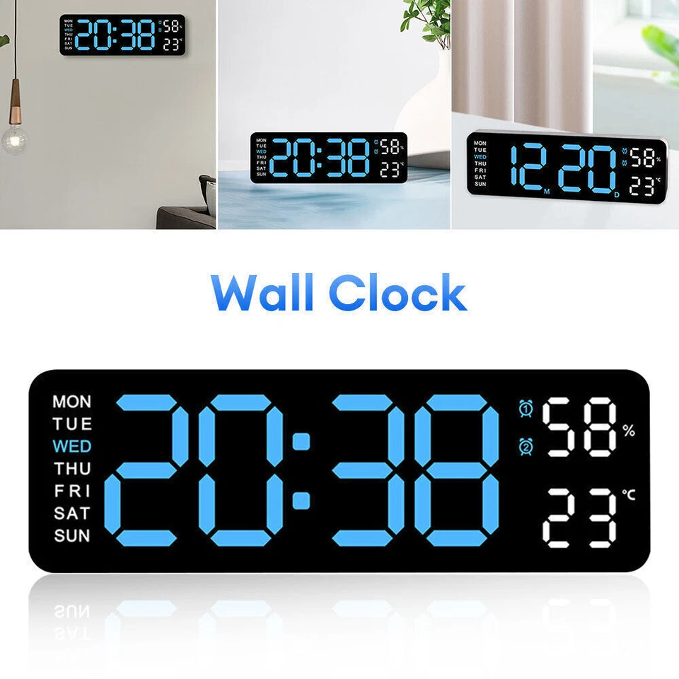 Relógio De Mesa Digital Led Grande Com Display De Parede E Despertador Com Calendário, Temperatura E Data SUNNY SPACES