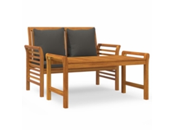Conjunto de 2 Lounge Jardim com Almofadões Cinza Escuro Madeira MAISON EXCLUSIVE