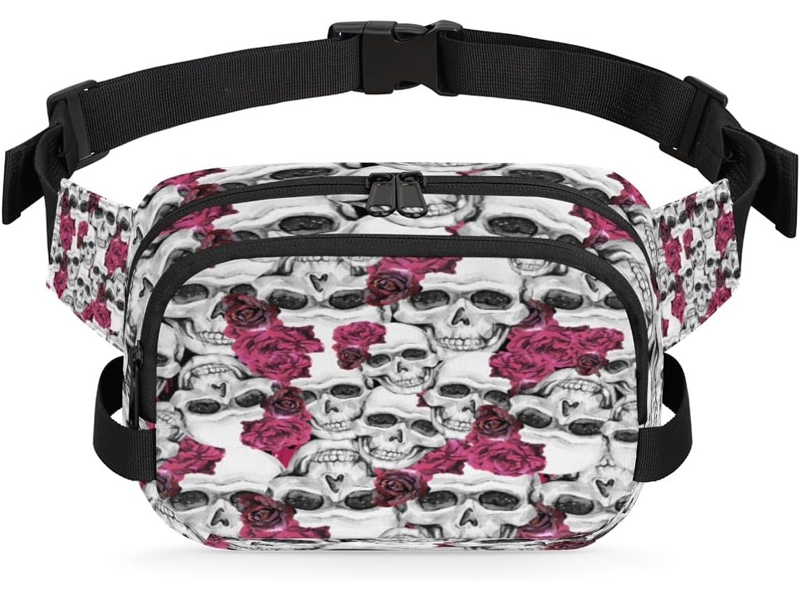 Pochete Rosa com Estampa de Caveira para Mulheres 22 8 X 6 3 X 15 5 Cm Design Diy Pa Impermeável de Alta Quali S/MARCA