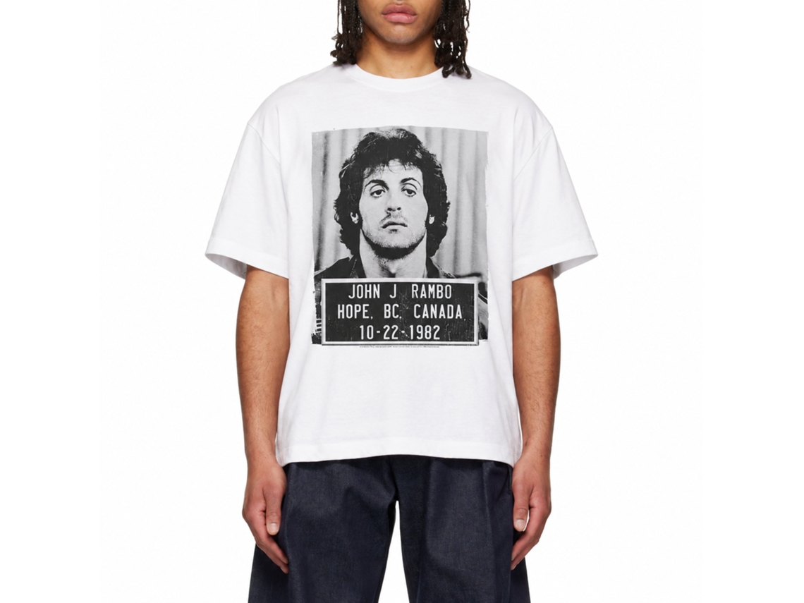 Rockinstone Rambo Movie Mugshot White Adult T-shirt Size:xxl