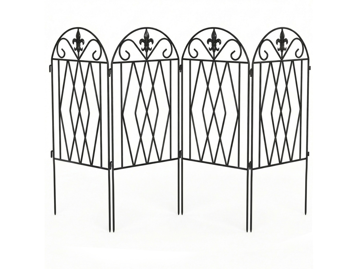 Conjunto de 4 Cercas de Jardim PONTOCASA, 125x56 cm, Arqueadas, Resistentes, Preto