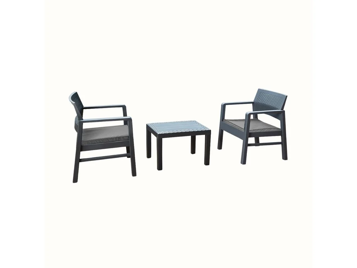 Conjunto de Jardim Kraka Antracite IPAE PROGARDEN (2 Cadeirões + 1 Mesa de Apoio)