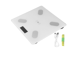 Balança Digital para Peso e Percentual de Gordura, Cristal Temperado, Recarga USB, Cor Branca | S/MARCA