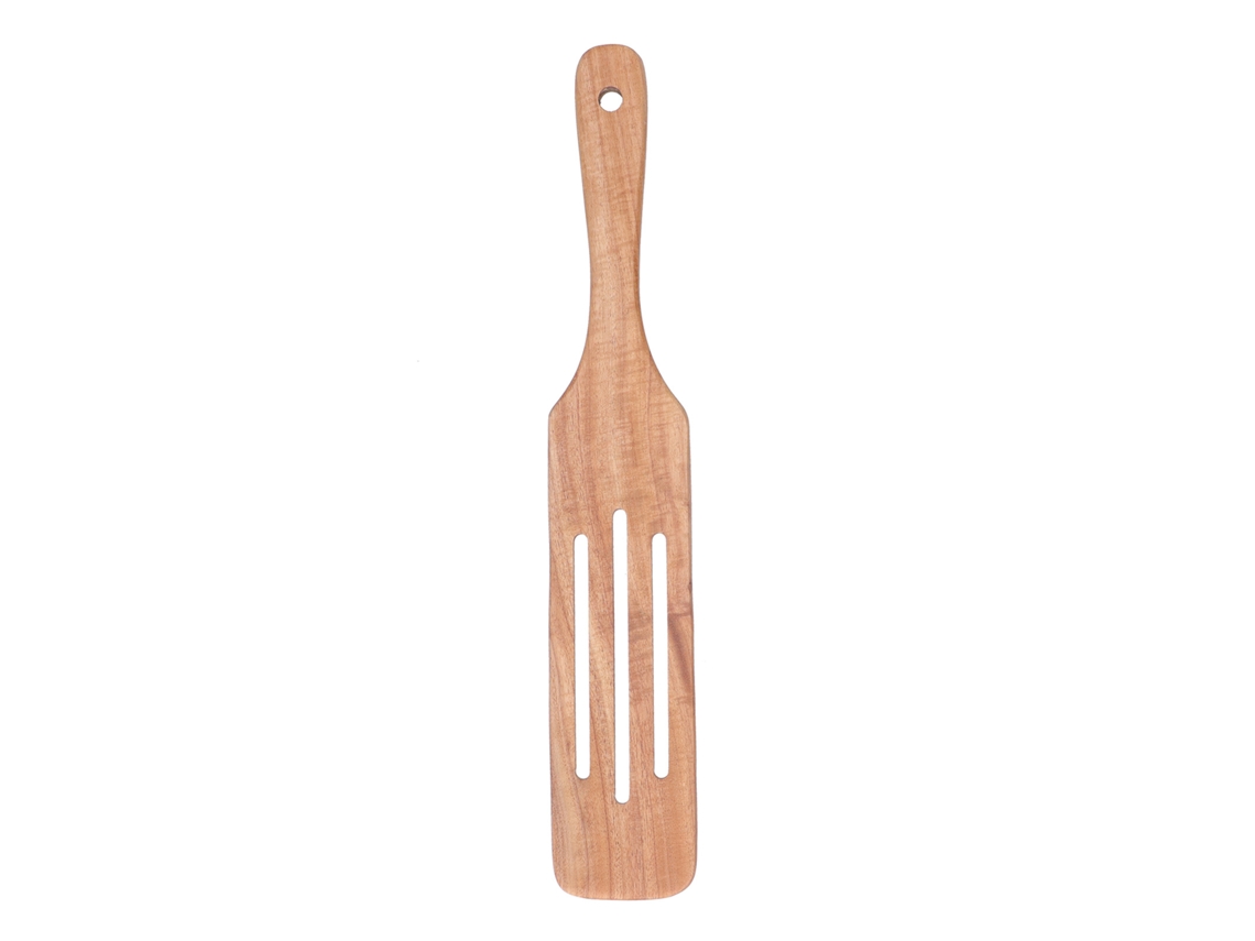 Espátula de teca madeira para cozinha com pá perfurada grande 13.8x2.4 polegadas S/MARCA