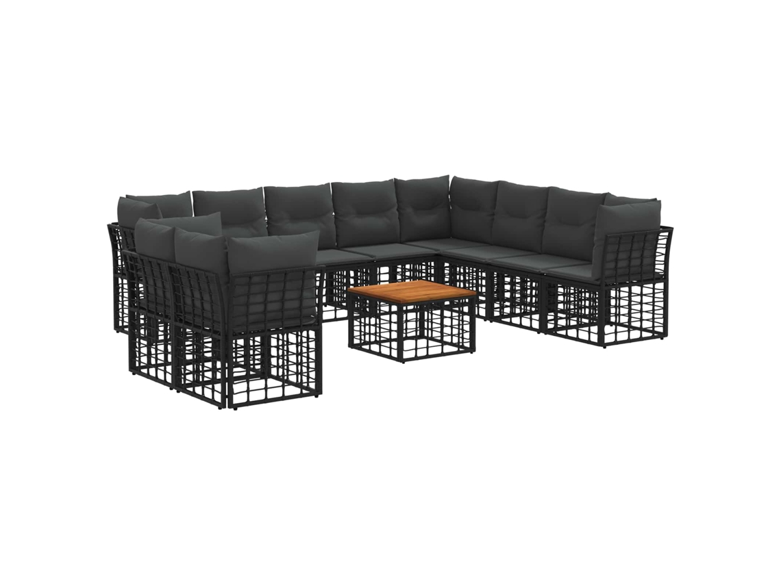 Vidaxl Conjunto de Sofás para Exterior 11 Pcs Preto e Cinza Escuro