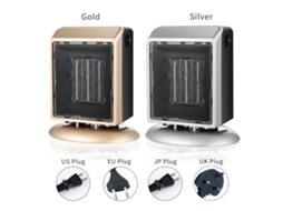 Aquecedor de mesa com aquecimento PTC rápido, que possui duas configurações de potência ajustáveis: 400 W e 900 W.