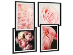 Um Conjunto De Imagens Decorativas Em Uma Moldura Lagos, Montanhas, Barco, Paz Moldura Preta Pinturas De Quarto Espelharte (conjunto De 4 Imagens)