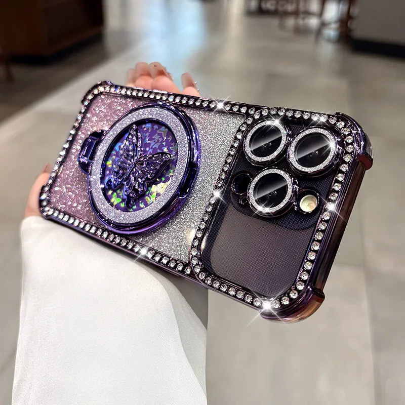 Capa Para Celular Com Suporte (roxa Para Iphone 17), Capa Protetora De Tpu Eletroplaqueada Com Airbag.