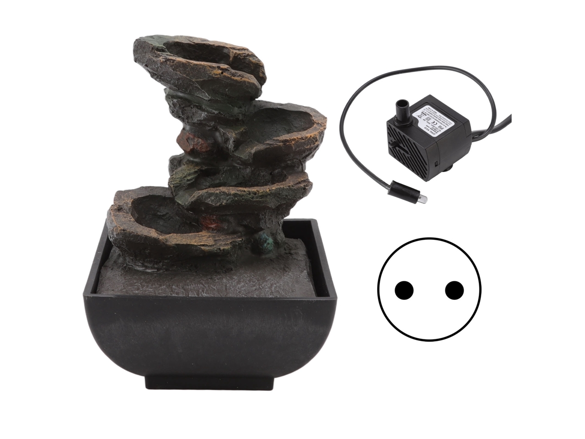 Fonte De Água De Mesa Laxiscreed Com Led, Som De Cascata E Resistência Em Resina Para Casa E Escritório Eu Plug