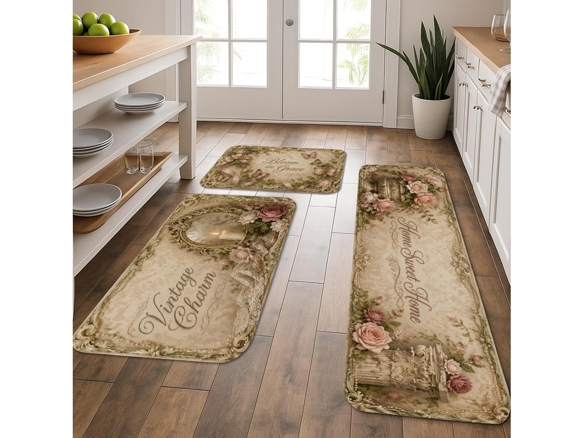 Tapetes De Cozinha Clássicos Com Estampa Floral, Design Shabby Chic De Rosas, Macios, Com Amortecimento De Mola