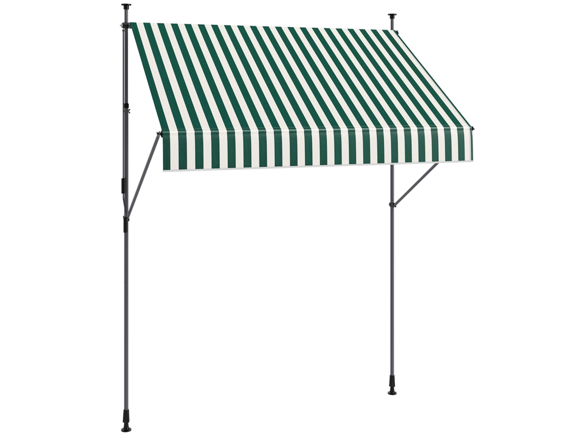 Toldo 2x1,2m, suportes ajustáveis, alumínio, verde/branco