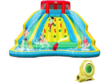 Escorrega Insuflável Parque Aquático Insuflável Parque Aquático Infantil Insuflável com Piscina de Salpicoscom Ventilador de 680 W COSTWAY