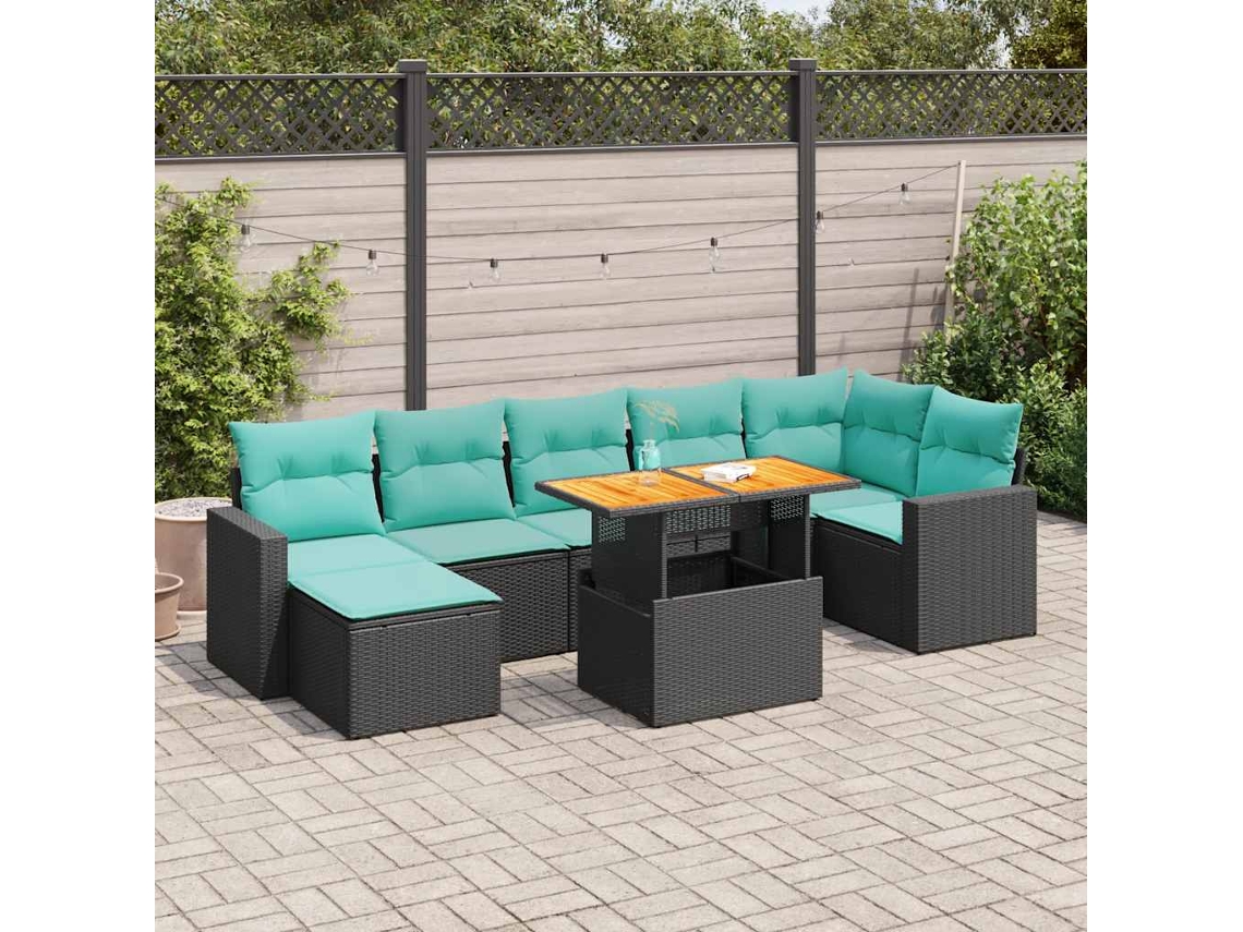 Vidaxl 8 Pcs Conjunto Sofás De Jardim Com Almofadões Vime Pe Preto