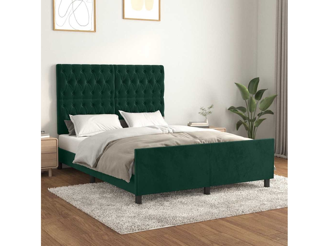 Vidaxl Estrutura De Cama Sem Colchão 140x190 Cm Veludo Verde-escuro