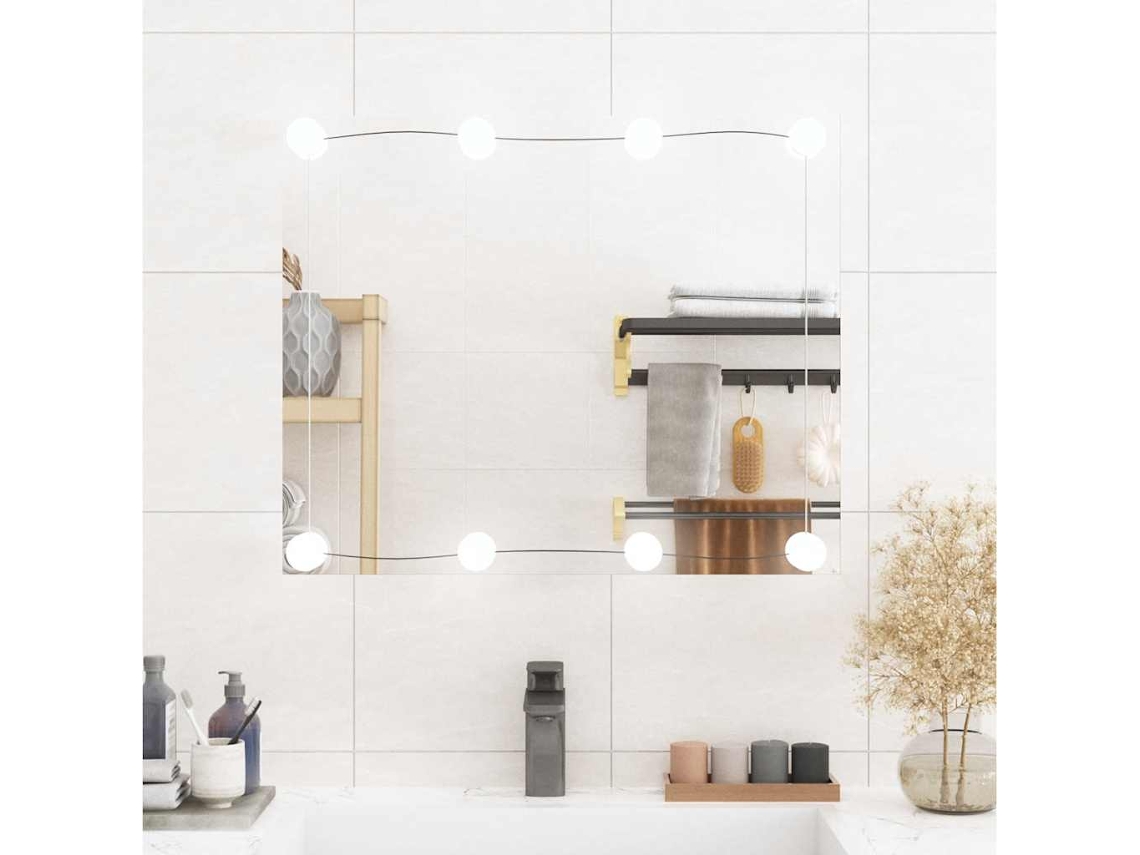 Vidaxl Espelho De Parede Retangular Com Luzes Led 50x60 Cm Vidro