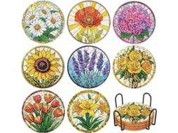 Conjunto 8 Bases Diamond Painting – Posavasos Com Suporte – Diy – Várias Cores