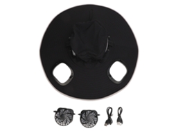 Chapéu de Sol com 2 Ventiladores Solares Ajustáveis Preto