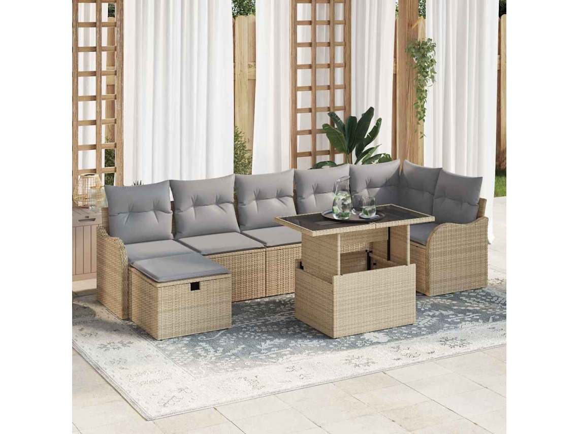 Vidaxl Conjunto De Sofá De Jardim 8 Unid. Bege Vime Pe