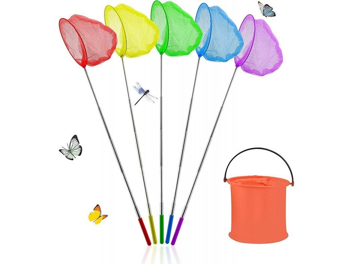 Kit De Redes De Pesca Infantil Com Balde Plegável Redes Telescópicas Coloridas Para Praia E Insetos