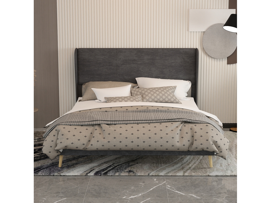 Cama Minimalista Cinza 160x200 Com Design Moderno E Colchão