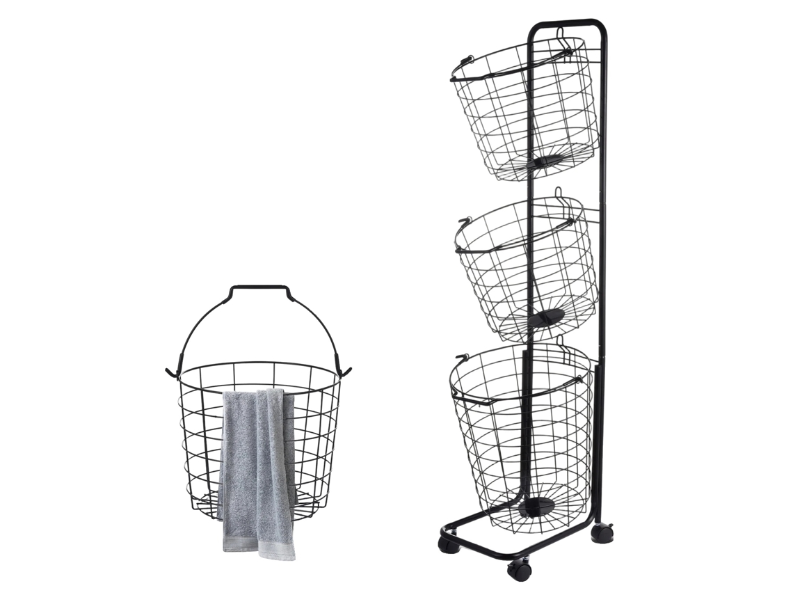 Cesto De Roupa, Metal, 122 X 31 X 25 Cm, 3 Camadas, Portátil, 4 Rodízios Giratórios