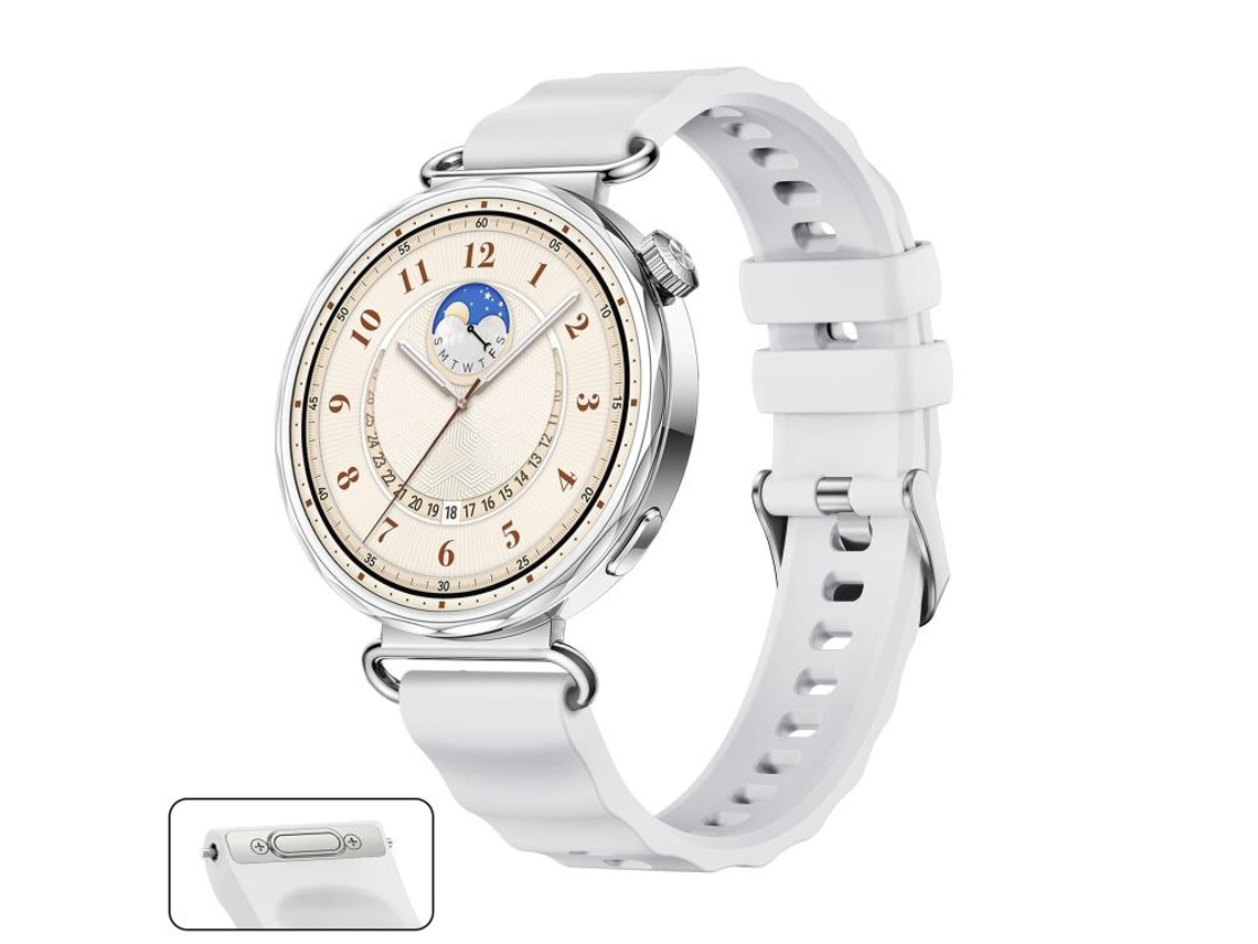 Bracelete Para Huawei Watch Gt 6 (41mm) - Silicone Cor Sólida - Botão De Pressão E Liberação Rápida - Fivela Prateada Branca