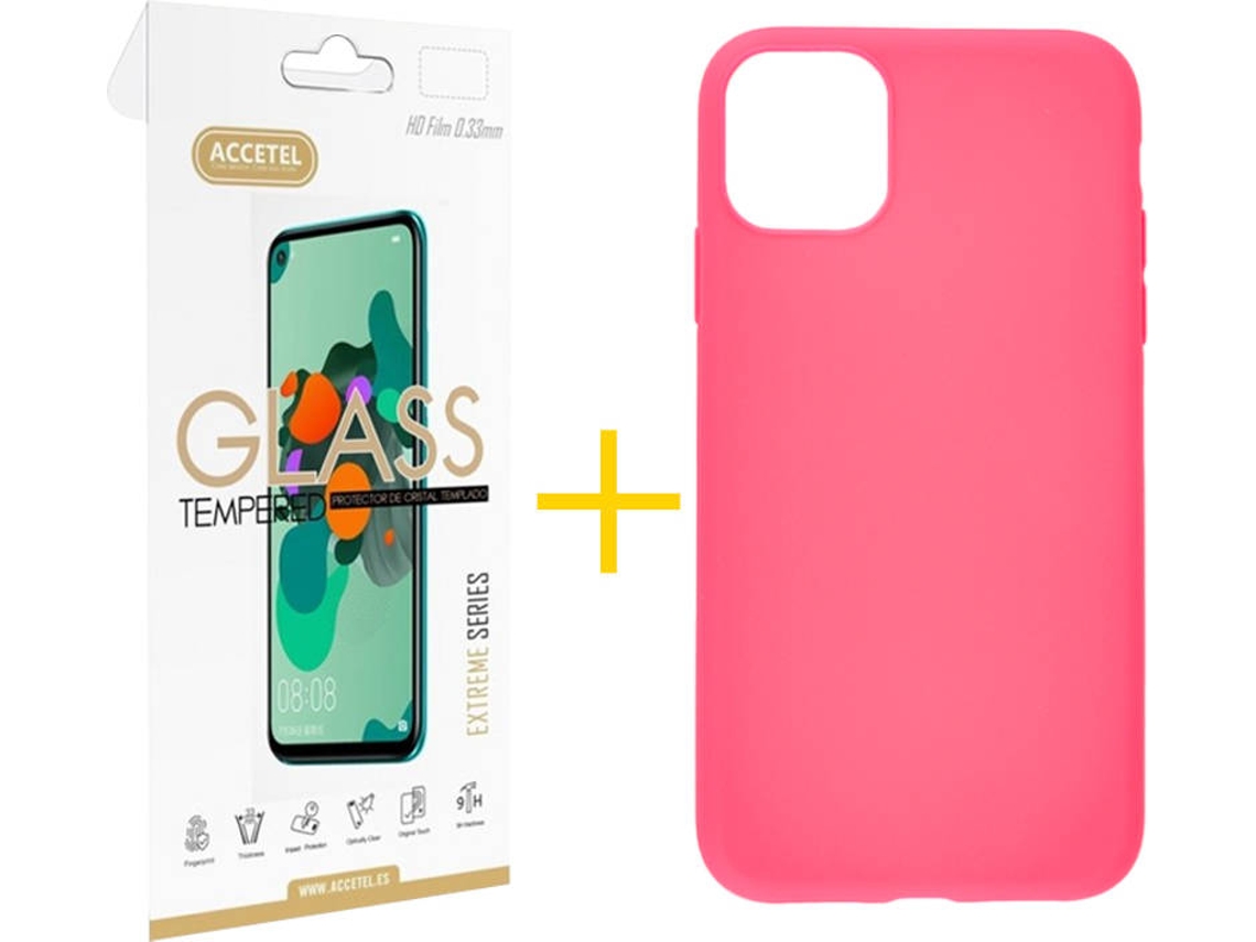 Kit Capa + Película iPhone 12 Pro Max Skyhe Silicone Rosa