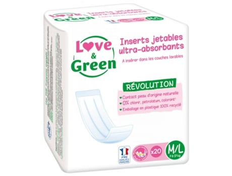 Love & Green Inserções Descartáveis Ultra Absorventes para Fraldas de Pano M/L 20 Inserções LOVE & GREEN